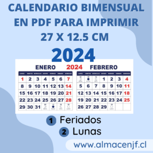 Calendario Bimensual 27 x 12.5cm 2024 en PDF para Imprimir