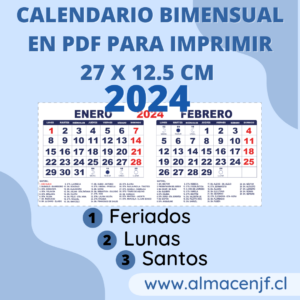 Calendario Bimensual 27 x 12.5cm 2024 con Santos en PDF para Imprimir