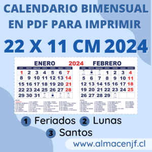 Calendario Bimensual 22x11cm 2024 Feriado, Lunas y Santos en PDF para Imprimir