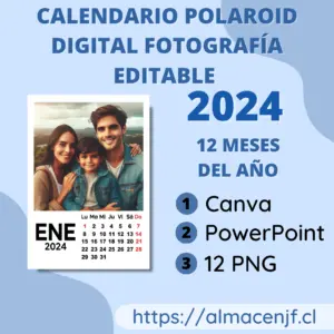 Calendario Polaroid Digital Fotografía Editable 2024