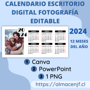 Calendario Escritorio Digital Fotografía Editable 2024