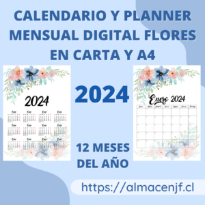 CALENDARIO Y PLANNER MENSUAL DIGITAL 2024 EN CARTA Y A4