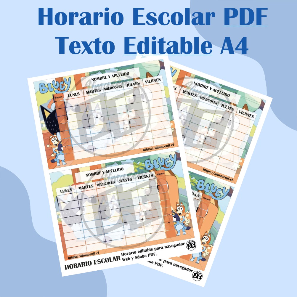 PACK ETIQUETA ESCOLAR DIGITAL EDITABLE BLUEY EN FORMATO A4 - Imagen 2