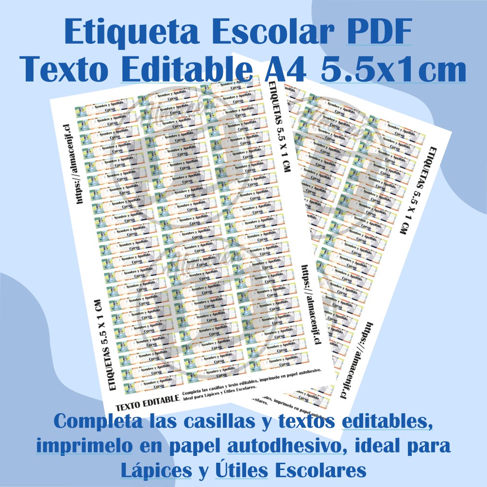 PACK ETIQUETA ESCOLAR DIGITAL EDITABLE BLUEY EN FORMATO A4 - Imagen 4