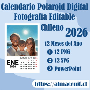 Calendario Polaroid Digital Fotografía Editable 2026 – Chilenos
