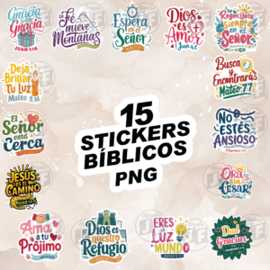 Pack de 15 Stickers Cristianas PNG con Versículos