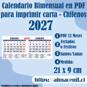 Calendario Bimensual 2027 21 x 19 cm con Santos en PDF para Imprimir – Chilenos
