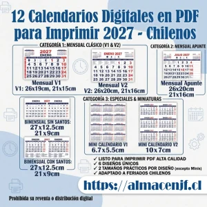 12 Calendarios Digitales en PDF para imprimir 2027 – Chilenos