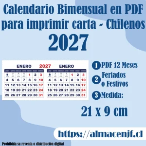 Calendario Bimensual 2027 21 x 19 cm sin Santos en PDF para Imprimir – Chileno