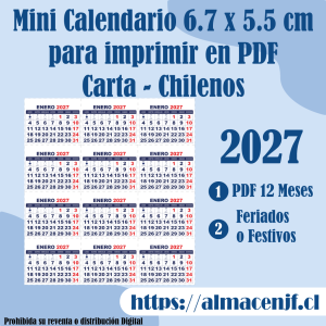 Mini Calendario 6.7 x 5.5cm 2027 en PDF para Imprimir – Chileno