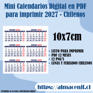 Mini Calendario 10 x 7cm 2027 en PDF para Imprimir – Chileno
