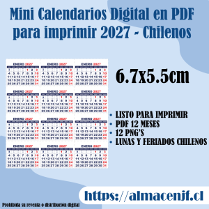 Mini Calendario 6.7 x 5.5cm 2027 en PDF para Imprimir – Chileno